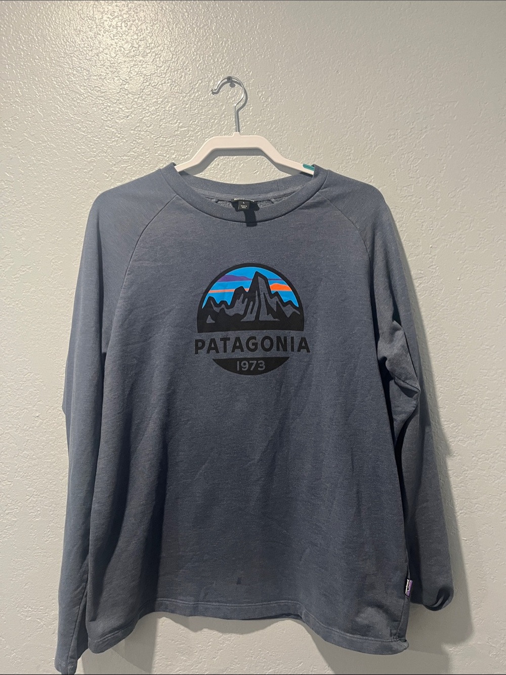 Patagonia Fitz Roy Scope Crew Sweatshirt Men L Organic Cotton Outdoor 1973 Hike